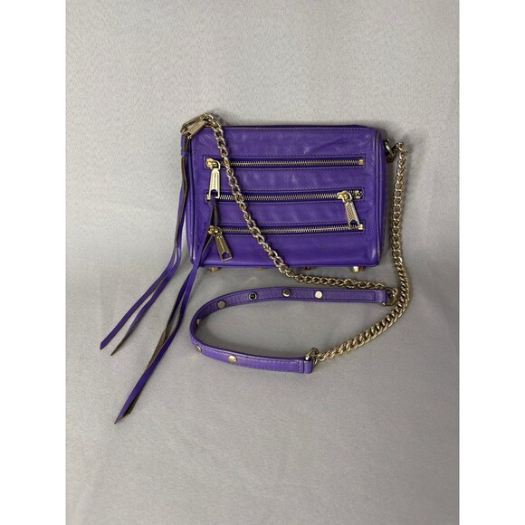 Rebecca Minkoff Purse Mini Five Zip Crossbody Bag or Clutch Purple Leather - Picture 6 of 12